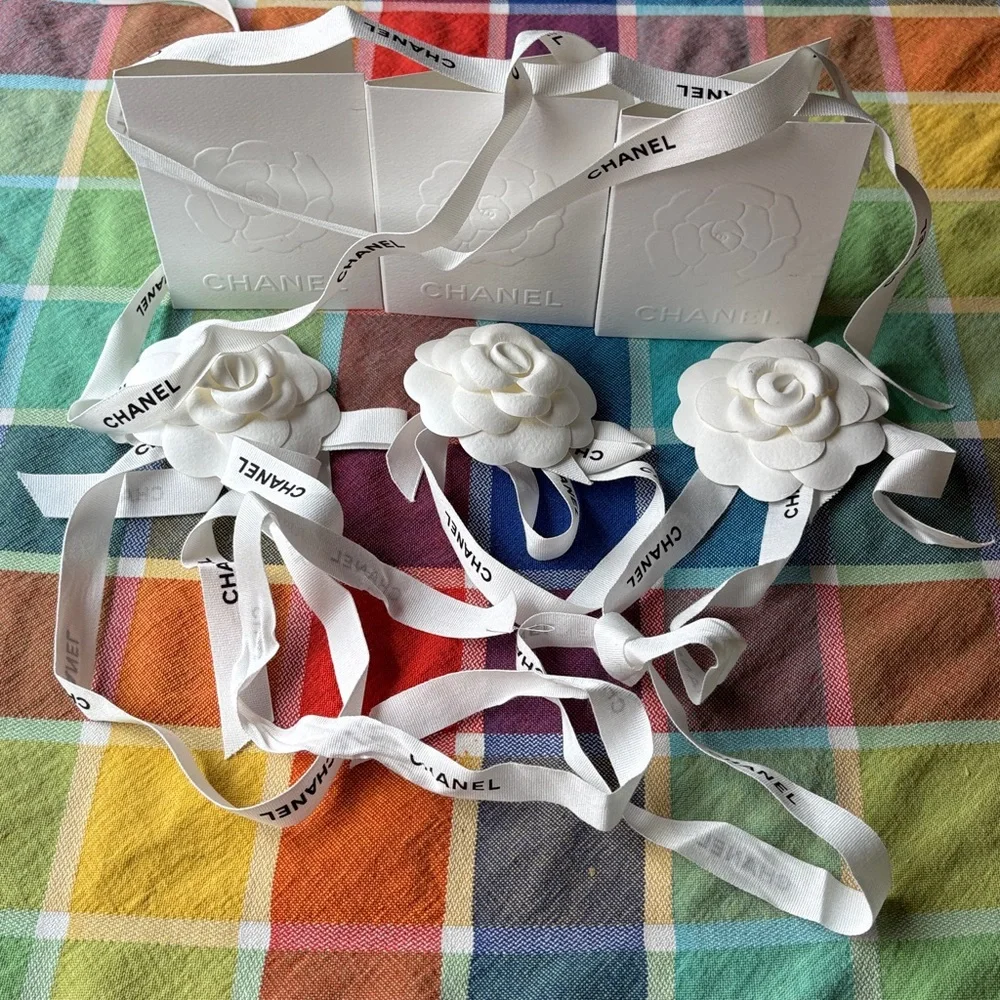 🌹Chanel White Camellia Flower with Ribbon Set🌹